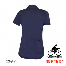 Tricou dama Merinito Cut For Bike 200g 100% lana merinos - Albastru navy