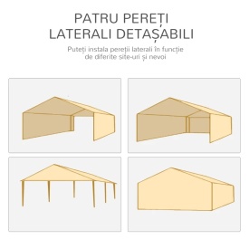 Cort 6 x 3 m cu pereti laterali detasabili - Alb