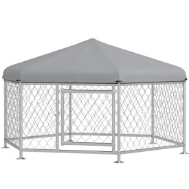 Cusca de exterior pentru caini 2,1 x 1,85 x 1,2 m - Argintiu