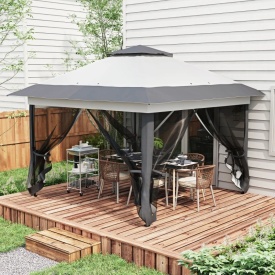 Foisor de gradina din otel si tesatura Oxford 364 x 364 x 294 cm - Gri