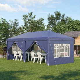 Foisor de gradina pliabil pentru exterior cu 6 panouri laterale 585 x 295cm - Albastru