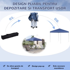 Foisor pliabil impermeabil Outsunny cu franghii si cuie incluse 2.45 x 2.45 x 2.45 m - Albastru