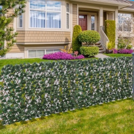 Gard artificial extensibil cu 2 sectiuni din poliester si ratan 200x100 cm - Verde