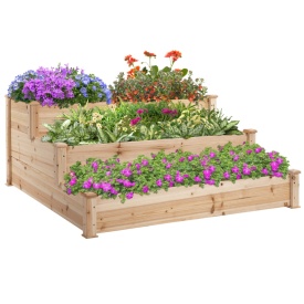 Jardiniera inaltata din lemn cu 3 rafturi pentru plante 124x124x56 cm