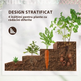 Jardiniera inaltata din lemn cu 4 suporturi pentru plante 113x113x46 cm
