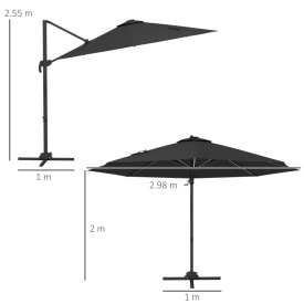 Umbrela de soare exterioara cu lumini LED si unghi reglabil 3 x 2.5 m - Gri