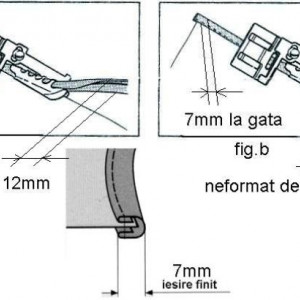 Piciorus pentru atasat bentita pe marginea materialului cu latime la gata de 7mm (bias preformant, fig.a, de 12mm sau neformat, fig.b , de 25mm) - Img 2