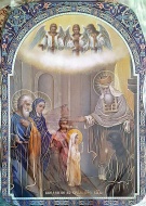Icoana litografiata Intrarea Maicii Domnului in Biserica ,ruseasca,30x40 cm