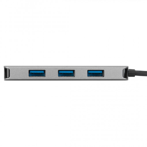 Hub USB Targus, USB-C la 4xUSB-A 3.0, porturi compatibile cu Windows®, MacOS® si Chromebook, argintiu