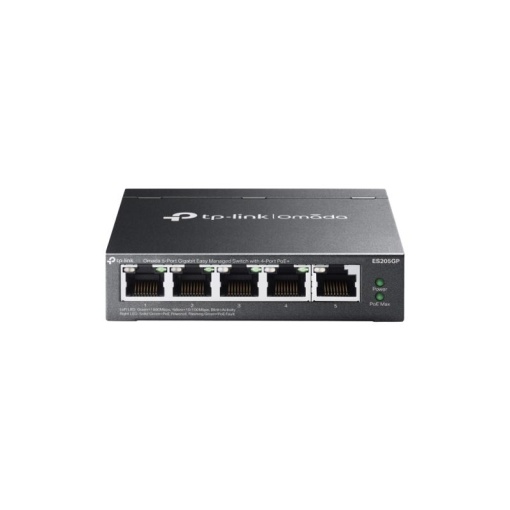 Omada 5-Port Gigabit Easy Managed Switch with 4-Port PoE+ PORT: 4× Gigabit PoE+ Ports, 1× Gigabit Non-PoE Ports SPEC: 802.3at/af, 65 W PoE Power, Desktop Steel Case and Fanless FEATURE: Integration with Omada SDN Controller, Flow Control, Loopback