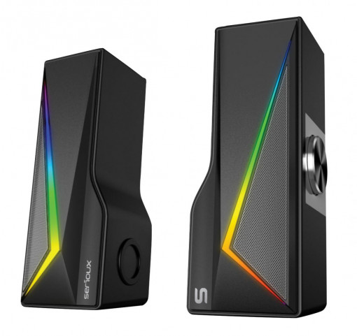 Boxe gaming 2.0 Blys RGB, functie Dual Mode Bluetooth , putere: 3W x 2, impedanță: 4Ω, frecvență: 200Hz - 16KHz, sensibilitate: 650mv±50mv, alimentare: DC5V / 1A, S/N:≥85dB, dimensiunea driverului: 2 inch x 2, Conexiune: 3.5mm jack TRS, RGB : 6 moduri