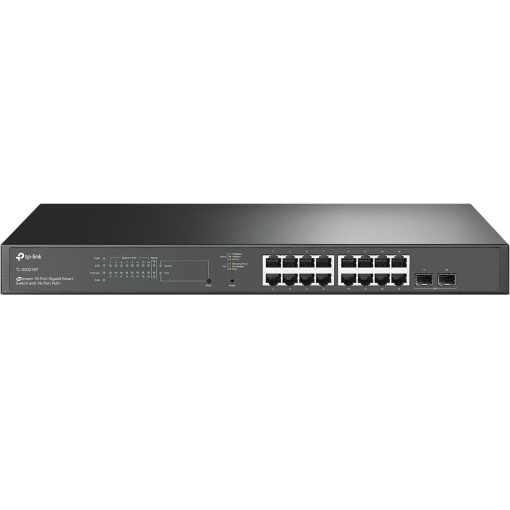 "JetStream™ 18-Port Gigabit Smart Switch with 16-Port PoE+ PORT: 16× Gigabit RJ45 Ports, 2× Gigabit SFP Slots SPEC: 802.3at/af, 150 W PoE Power, 1U 19-inch Rack-mountable Steel Case FEATURE: Integration with JetStream™ SDN Controller, Static Routing,