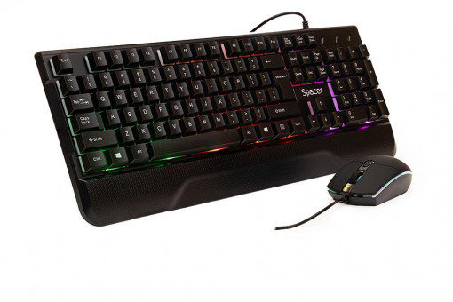 KIT Gaming Tastatura si Mouse Spacer SPGK-INVICTUS cu fir, USB, tastatura RGB rainbow + mouse optic 7 culori, black