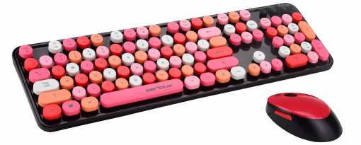 Kit tastatura + mouse Serioux Retro 9900RD, wireless 2.4GHz, US layout, multimedia, mouse optic 800-1600dpi, USB, nano receiver, rosu