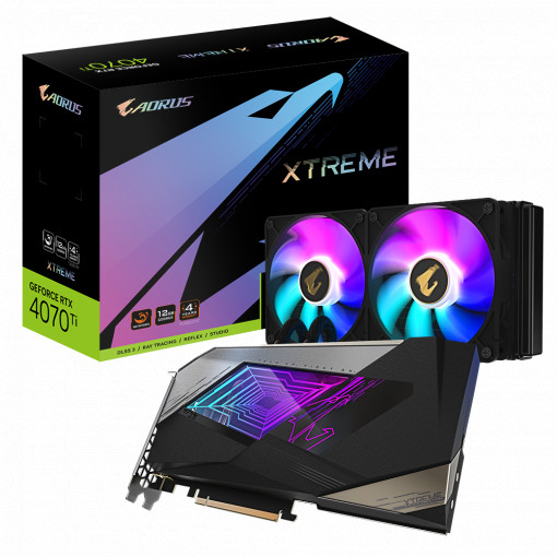 AORUS GeForce RTX™ 4070 Ti 12GB XTREME WATERFORCE GDDR6X 192 bit PCI-E 4.0 DisplayPort 1.4a *3 HDMI 2.1a *1 ATX https://www.gigabyte.com/Graphics-Card/GV-N407TAORUSX-W-12GD/sp#sp