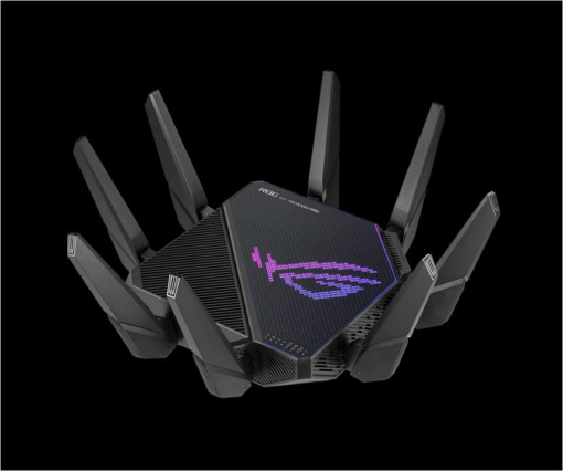 Asus Tri-band WiFi Gaming Router AX11000 PRO, GT-AX11000 PRO; Network Standard: IEEE 802.11ax, IPv4, IPv6, segment AX11000 ultimate AX performance, 2.4GHz 1148Mbps, 5G-1Hz 4804Mbps, 5G-2Hz 4804Mbps, 8 x antene detasabile, processor 2.0 Ghz, 256MB NAND