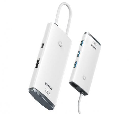 Docking Station Baseus Lite, conectare PC USB Type-C, USB 3.0 x 3, USB Type C x 1 PD 20V/5A, HDMI x 1/4K/30Hz, alb
