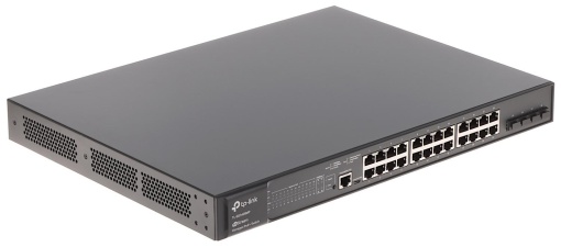 "JetStream™ 28-Port Gigabit L2+ Managed Switch with 24-Port PoE+ PORT: 24× Gigabit PoE+ Ports, 4× Gigabit SFP Slots, RJ45/Micro-USB Console Port SPEC: 802.3at/af, 384 W PoE Power, 1U 19-inch Rack-mountable Steel Case FEATURE: Integration with JetStream™