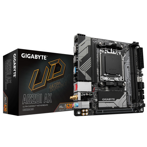 MB GIGABYTE A620I AX (rev. 1.0) AM5, 2xDDR5, 1x Display Port, 1x HDMI, mini-ITX https://www.gigabyte.com/Motherboard/A620I-AX-rev-10/sp#sp