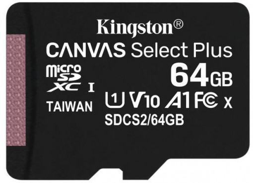 MicroSD Kingston, 64GB, Select Plus, Clasa 10 UHS-I Performance, R: 100 MB/s