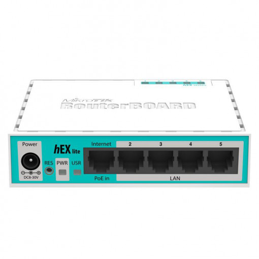 MIKROTIK HEX LITE 5-Port Ethernet Router RB750R2, plastic case, 650MHZ ,64MB, 5* Ethernet LAN (RJ-45), 10,100 Mbit/s, WAN Port: Ethernet (RJ-45), 5XFE, L4.