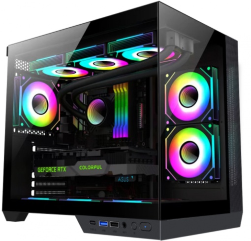 Carcasa gaming Serioux Shadow, tip middle towe, USB2.0x+HD Audio, USB3.0, porturi rezervate pentru ventialtor: MN 2x120mm ventilatoare ARGB (incluse), spate:1x120mm ventilator RGB (inclus), sus 3x120mm/2x140mm, controler 4 porturi, drive bays: HDD de
