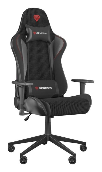 Scaun gaming Genesis Nitro 440 G2, material Synthetic PU + Textil, reglabil pe inaltime, greutate maxima suportata 120 kg, inaltime scaun reglabil 45- 52 cm, sezut si spatar textil ajustabil 150°, dimensiuni roti 60mm, negru