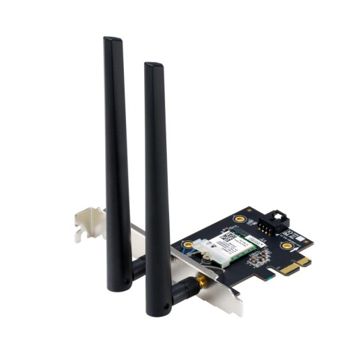 ASUS PCE-BE6500 Wifi Bluetooth 5.4, WI-FI 7, 2.4GHz / 5GHz / 6GHz, greutate: 51.6G, 2 x Antene externe, PCI-Express x 1.