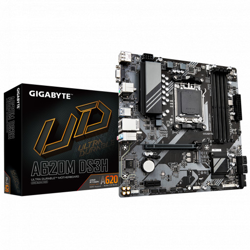 MB GIGABYTE A620M DS3H (rev. 1.0) AM5 4xDDR5 1x Display Port, 1x HDMI, 1x D-Sub, Micro ATX https://www.gigabyte.com/Motherboard/A620M-DS3H-rev-10/sp#sp