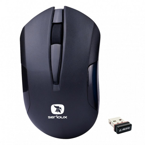Mouse Serioux wireless, Drago 300, 1000dpi, negru, baterie AA inclusa ,receptor nano, blister, USB