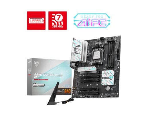 Placa de Baza MSI B840 GAMING PLUS WIFI AM5, 4x DDR5, 1x HDMI, 5x PCIE x16, 2x M.2, 4x SATA 6GB/s, ATX