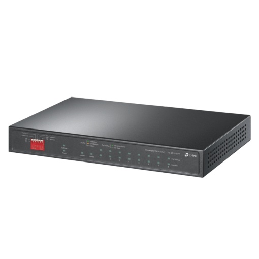 Switch Desktop 10-Port Gigabit with 6-Port PoE+ and 2-Port PoE++ PORT: 2× Gigabit PoE++ Ports, 6× Gigabit PoE+ Ports, 2x Gigabit Non-PoE Ports, 1× Combo Gigabit SFP Slot SPEC: 802.3af/at/bt type3, 123 W PoE Power, Desktop Steel Case FEATURE: Extend Mode