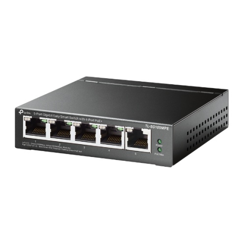 "5-Port Gigabit Easy Smart Switch with 4-Port PoE+ PORT: 4× Gigabit PoE+ Ports, 1× Gigabit Non-PoE Ports SPEC: 802.3af/at, 120 W PoE Power, Desktop Steel Case FEATURE: PoE Auto Recovery, MTU/Port/Tag-based VLAN, QoS, IGMP Snooping, Web/Utility