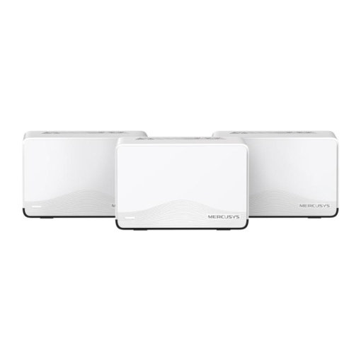 BE3600 Whole Home Mesh Wi-Fi 7 System SPEED: 688 Mbps at 2.4 GHz + 2880 Mbps at 5 GHz SPEC: Internal Antennas, 1× 2.5 Gbps Port (WAN/LAN auto-sensing), 2× Gigabit Ports (WAN/LAN auto-sensing), MLO, 4096-QAM, OFDMA, EHT160 on 5GHz FEATURE: MERCUSYS APP,