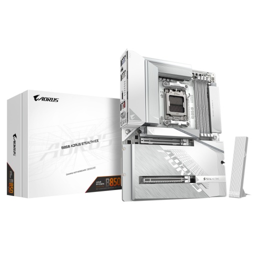 Placa de Baza GIGABYTE B850 AORUS STEALTH ICE AM5, 4x DDR5, 1x HDMI 1x PCIE 5.0 x16 1x PCIE 4.0 x16, 2x M.2, 2x SATA 6GB/s, ATX