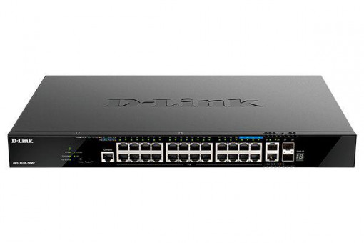Switch D-Link DGS-1520-28MP, 28 porturi Gigabit,24 x 10/100/1000Base-T, 2 x 10GBase-T, 2 x 10G SFP+, Switching Capacity: 128 Gbps, Maximum Forwarding Rate: 104.16 Mbps, POE budget: 370W, L3 Managed.