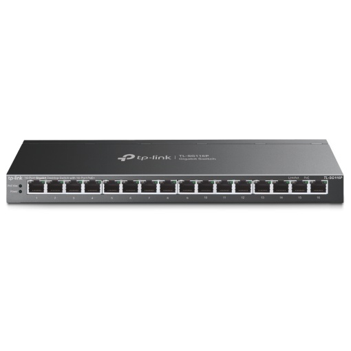 "16-Port Gigabit Desktop Switch with 16-Port PoE+ PORT: 16× Gigabit PoE+ Ports SPEC: 802.3at/af, 120 W PoE Power, Desktop Steel Case FEATURE: Extend Mode for 250m PoE Transmitting, Priority Mode for Port1-4, Isolation Mode, PoE Auto Recovery, Plug and