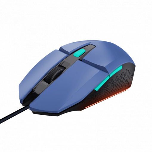 Mouse Trust GXT110W Felox cu fir, interfata USB 2.0, rezolutie maxima 6400 DPI, 6 butoane, albastru