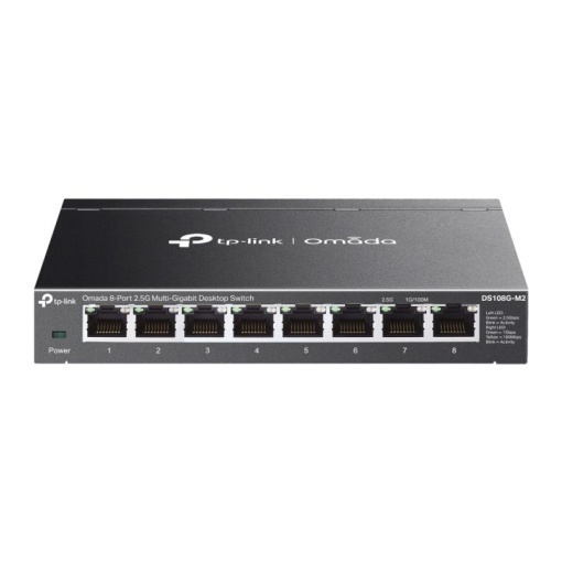 Switch TP-Link DS108G-M2, 8 x porturi RJ-45, viteza LAN 10/100/1000/2500 Mbps, standarde IEEE 802.3u, 802.3ab, 802.3x, 802.1p, 802.3bz, caracteristici speciale 802.3X Flow Control, 802.1p/DSCP QoS, IGMP Snooping, Store and Forward