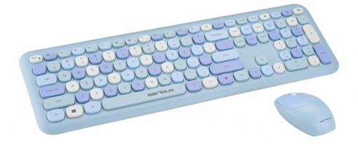 Kit tastatura + mouse Serioux Colourful 9920BL, wireless 2.4GHz, US layout, multimedia, mouse optic 1200dpi, USB, nano receiver, albastru