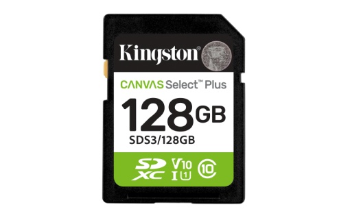 SDXC Card Kingston, 128GB, Canvas Select Plus, Clasa 10 UHS-I, R/W 100/85 MB/s, Format: exFAT