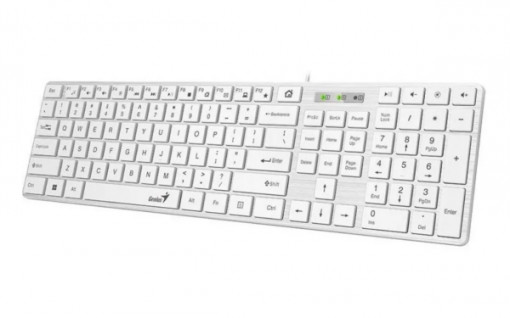 Tastatura Genius SlimStar 126 cu fir, USB, multimedia, 104 taste + 12 taste multimedia, alb