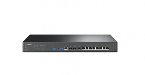TP-LINK Omada Router VPN Multi-WAN cu Porturi 10G, ER8411, Interfata: 2× Porturi 10GE SFP+ (1× WAN, 1× WAN/LAN), 1× Port WAN/LAN SFP Gigabit, 8× Porturi WAN/LAN RJ45 Gigabit, 1× Port RJ45 pe console, 2× Porturi USB 3.0, Memorie ram: 4 GB DDR4, Flash: