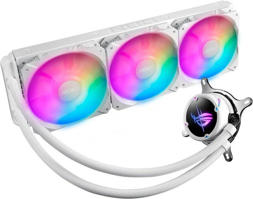 Cooler Procesor ASUS ROG STRIX LC 360 ARGB WHITE EDITION, marime radiator 360mm, 3 ventilatoare ARGB, viteza ventilatoare 800-2500 RPM +/- 10%, Suport AMD: AM5 AM4 TR4, suport INTEL: LGA 1700 1200 115x, zgomot: 37.6dB, airflow: 80.95CFM/137.5 m3h
