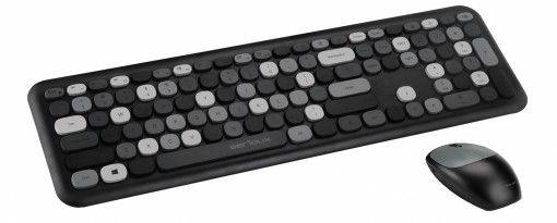 Kit tastatura + mouse Serioux Colourful 9920BK, wireless 2.4GHz, US layout, multimedia, mouse optic 1200dpi, USB, nano receiver, negru