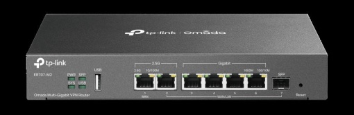 "Omada Multi-Gigabit VPN Router PORT: 1× 2.5G RJ45 WAN Port, 1× 2.5G RJ45 WAN/LAN Port, 1× Gigabit SFP WAN/LAN Port, 4× Gigabit RJ45 WAN/LAN Ports, 1× USB 2.0 port FEATURE: Integration with Omada SDN Controller, Support SSL VPN, OpenVPN and IPsec/ PPTP/