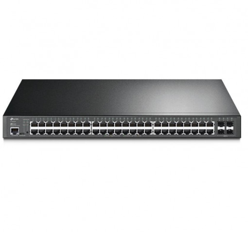 Switch TP-Link JetStream 48-Port Gigabit L2 Managed, TL-SG3452P interfata: 48× Porturi RJ45 10/100/1000 Mbps, 4× Sloturi Gigabit SFP, 1× Port RJ45 pe console, 1× Port Micro-USB pe console, Standard: 802.3at/af compliant, Porturi PoE+: 48 porturi, până
