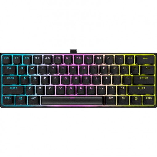 CORSAIR K65 RGB MINI 60% mecanica, negru Full Key (NKRO) with 100% Anti-Ghosting Supported in iCUE Profiles up to 50 Wired Connectivity USB 3.0 or 3.1 Type-A Key Switches CHERRY MX RED