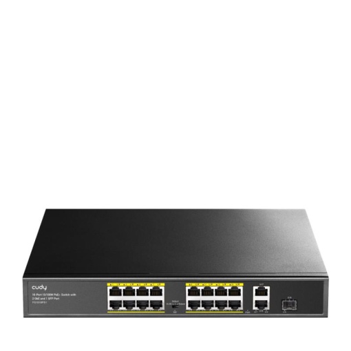 CUDY 16-Port 10/100M PSE RJ-45 +2 Gigabit RJ- 45 +1SFP Port with 16 POE Ports Switch with Built-in power supply, support 16-port IEEE 802.3at PoE+ Injector,Rack-mountable Steel case, 200W Internal