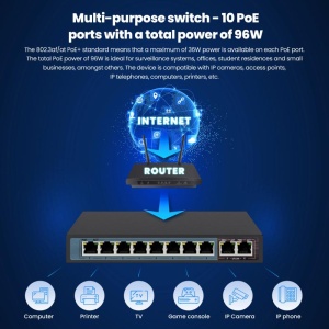 Extralink CERES PoE Switch 8x 100Mb/s PoE/PoE+ 2x RJ45 Uplink 100Mb/s 96W - Img 1